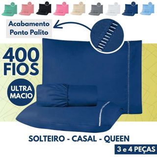 Kit Lençol Micropercal 400 Fios - 04 Peças Acetinado Ponto Palito | Solteiro Casal Queen King em Oferta na Shopee