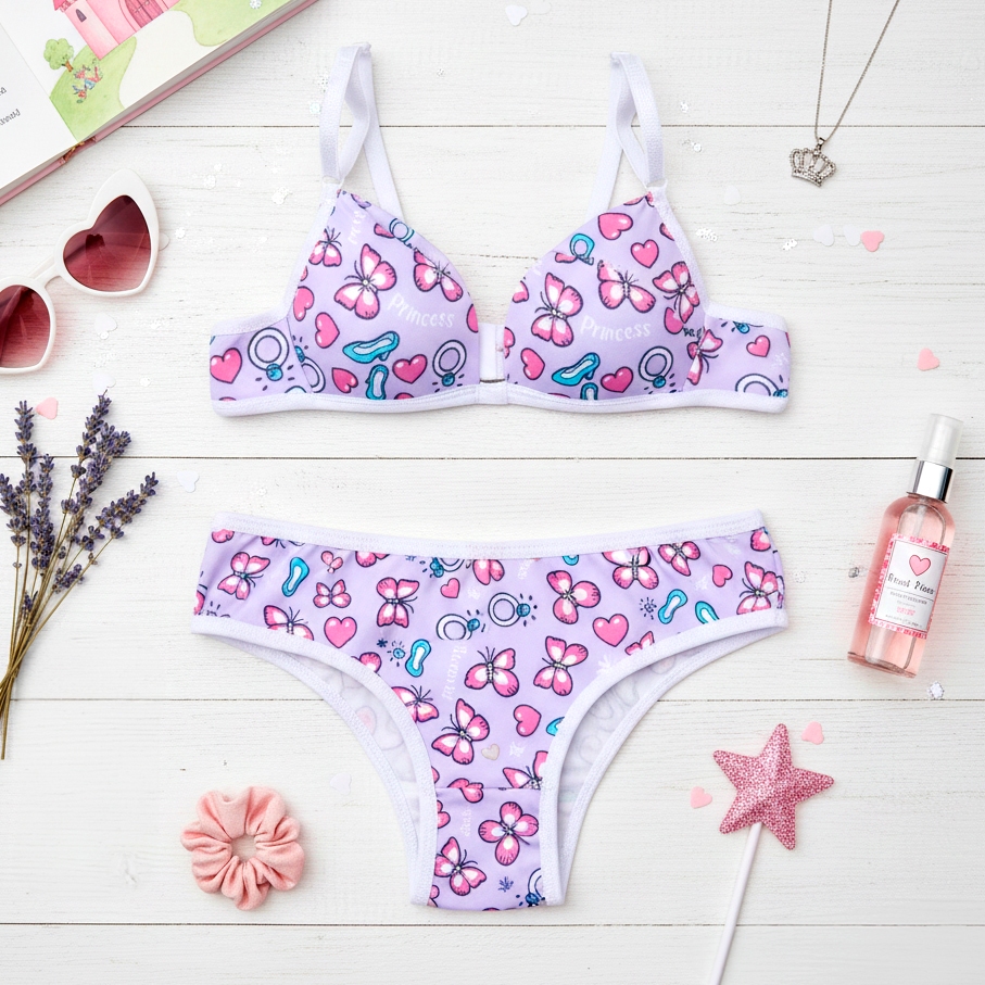 Conjunto Juvenil Menina Moça Sutiã Com Bojo Alcinha Regulável Calcinha Elástico Liso Estampado Confortável Forro