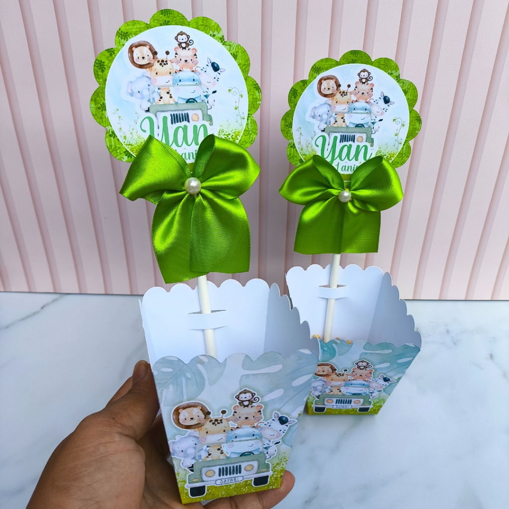 Kit Centro de Mesa Personalizado Pegue e Monte Safari  Lembrancinhas de Aniversário Infantil
