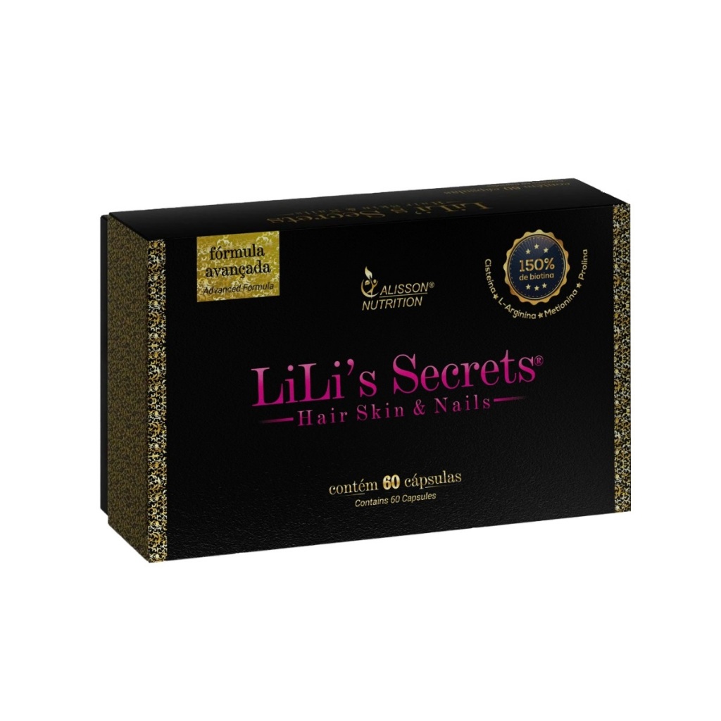 Alisson Nutrition Lilis Secret Hair and Nails: suplemento com biotina e aminoácidos para cuidar de cabelos e unhas.