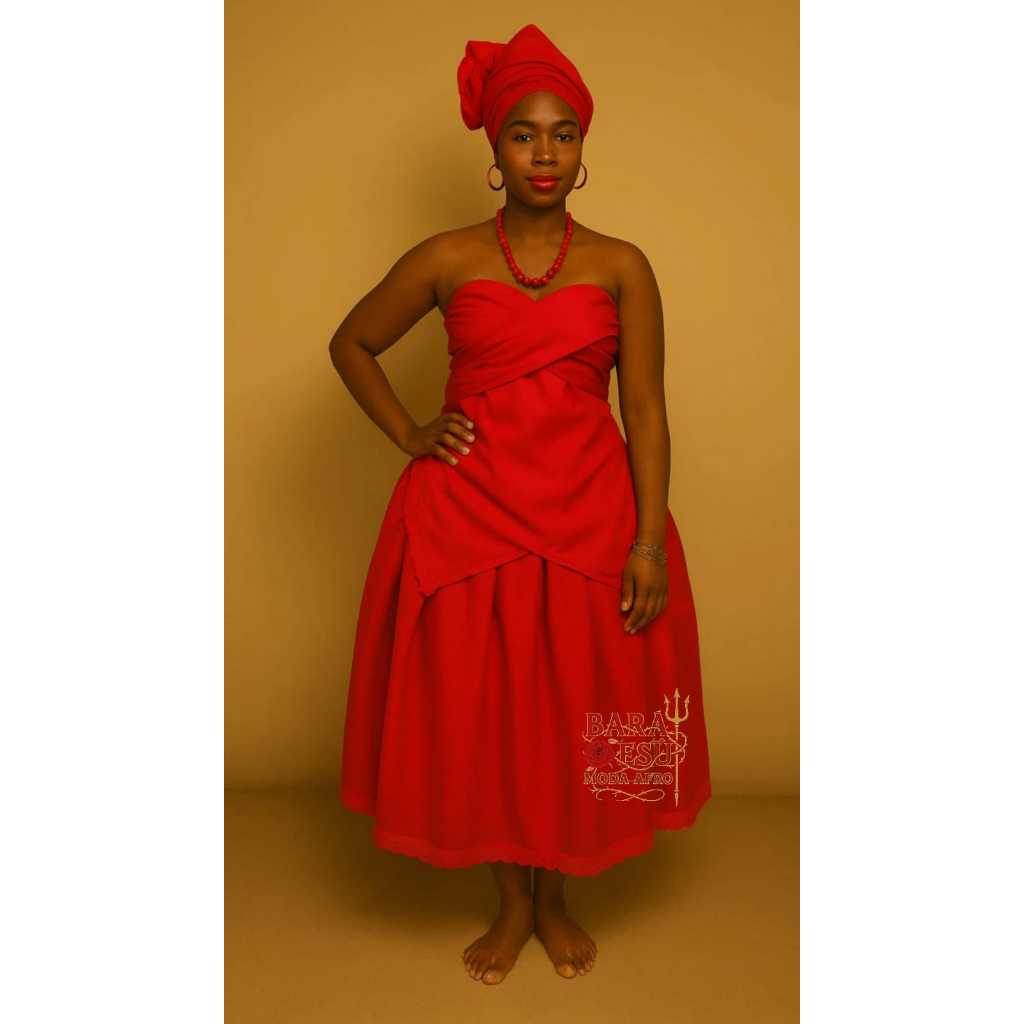 Roupa Feminina Vermelho 3pçs (saia 4m+Pano Cabeça +Pano Costa) Umbanda Candomblé Pomba Gira