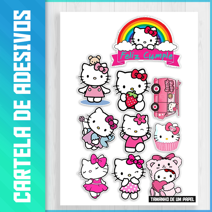 Cartela de Adesivos Hello Kitty, Vinil À Prova D'água, Fofo, Menina, Soft girl, Kawai, Stickers