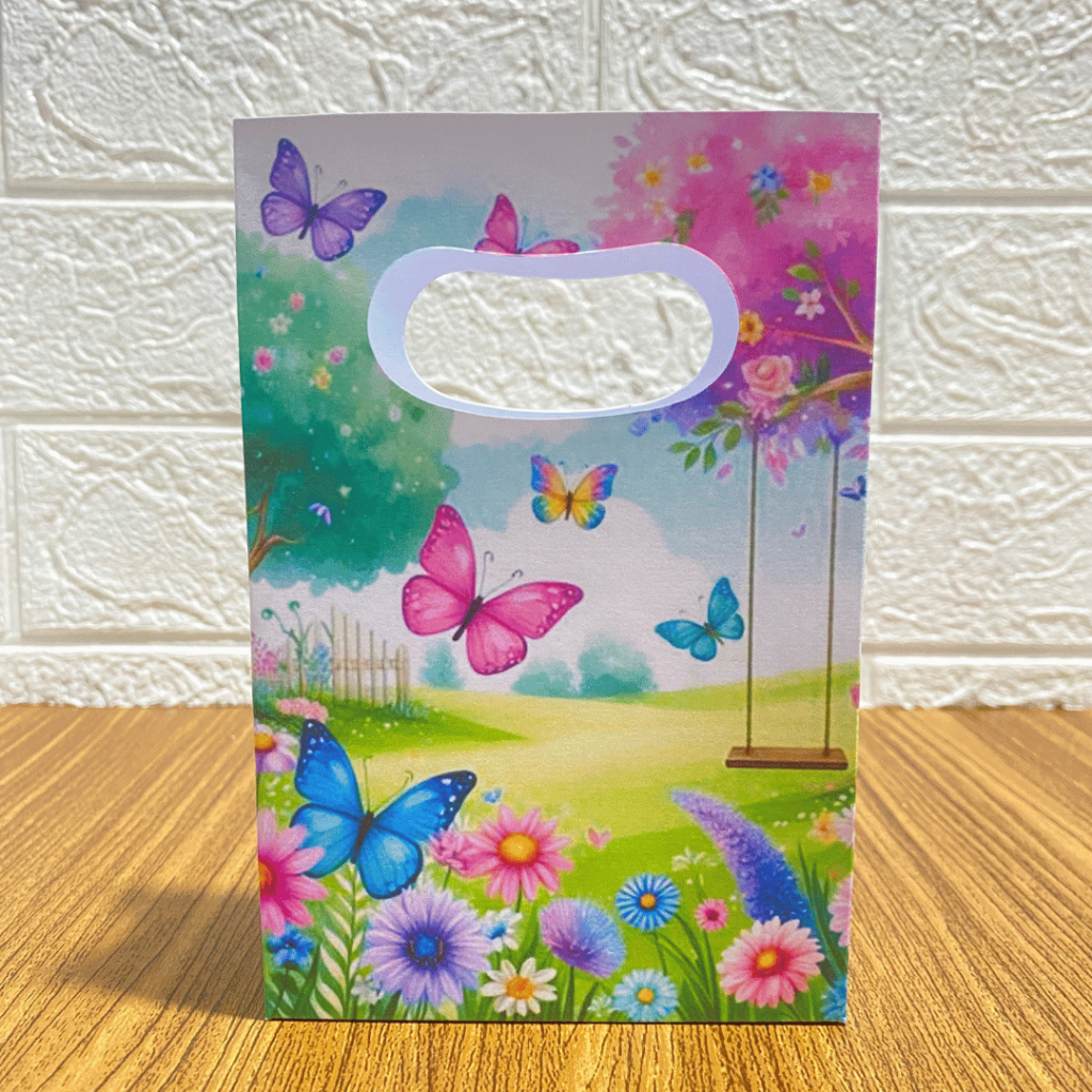 PEGUE E MONTE MINI SACOLINHA PERSONALIZADA para Festas Aniversários Lembrançinhas JARDIM DAS BORBOLETAS -ENVIO IMEDIATO!