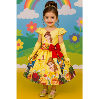 vestido Temático Super Luxo a Bela e a Fera COM FORRO E TULE LAÇO AJUSTAVEL ATRAS ENVIO JA. em Oferta na Shopee