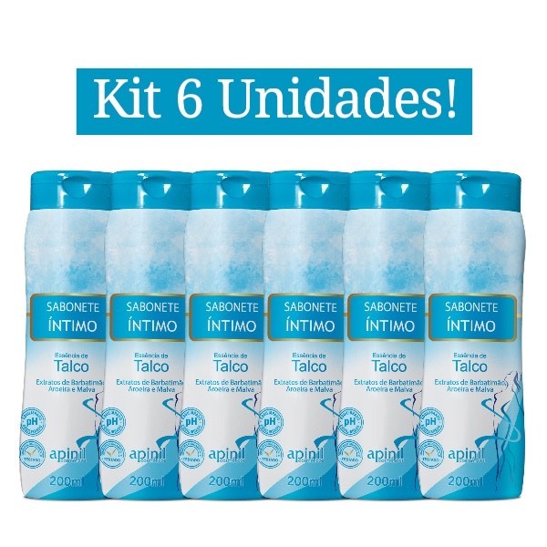 KIT 6 UNIDADES SABONETE ÍNTIMO TALCO 200mL APINIL