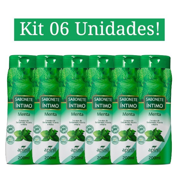 KIT 6 UNIDADES SABONETE ÍNTIMO MENTA 200mL APINIL