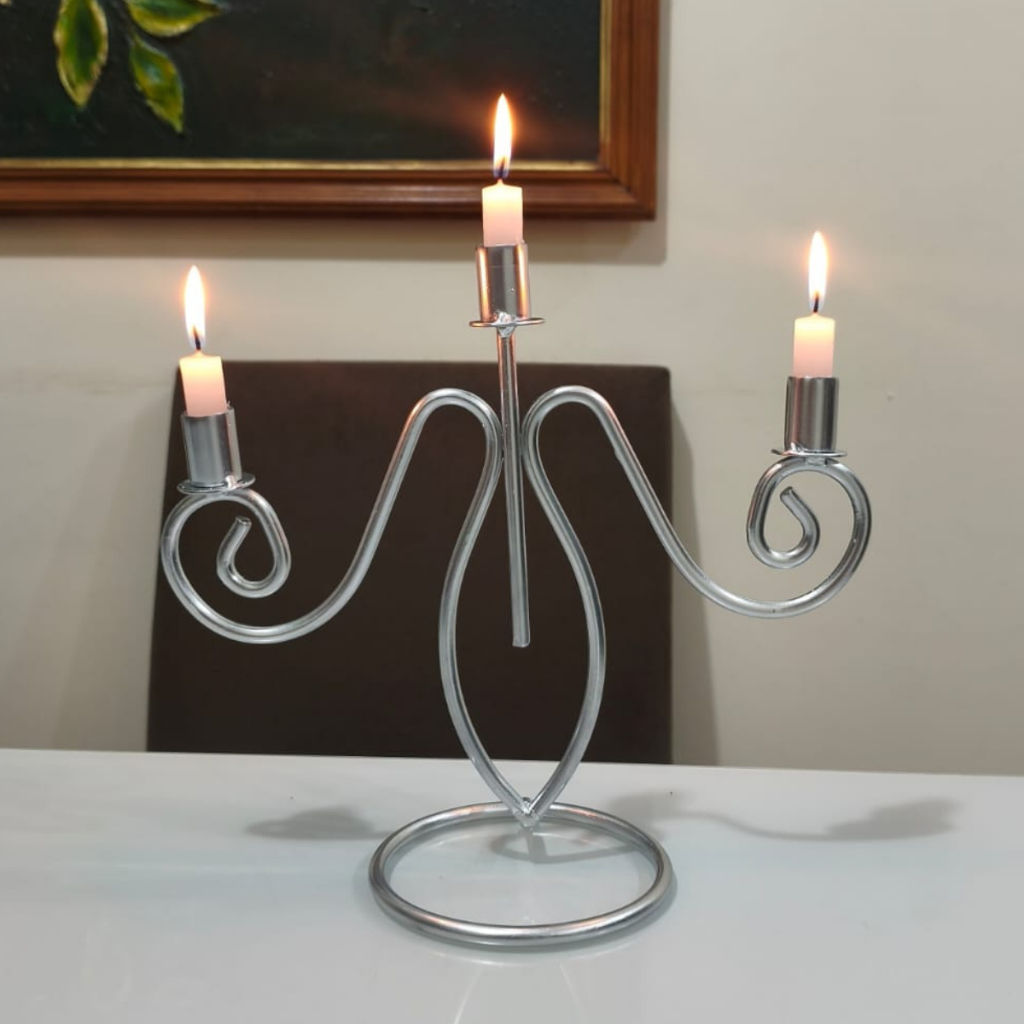 Castiçal Candelabro Porta Vela Ferro Mesa Jantar Centro Cromado