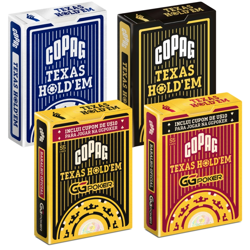 Baralho De Poker COPAG Texas Hold'em 55 Cartas Naipe Grande 100% Plástico PVC Qualidade PREMIUM DECK em Oferta na Shopee