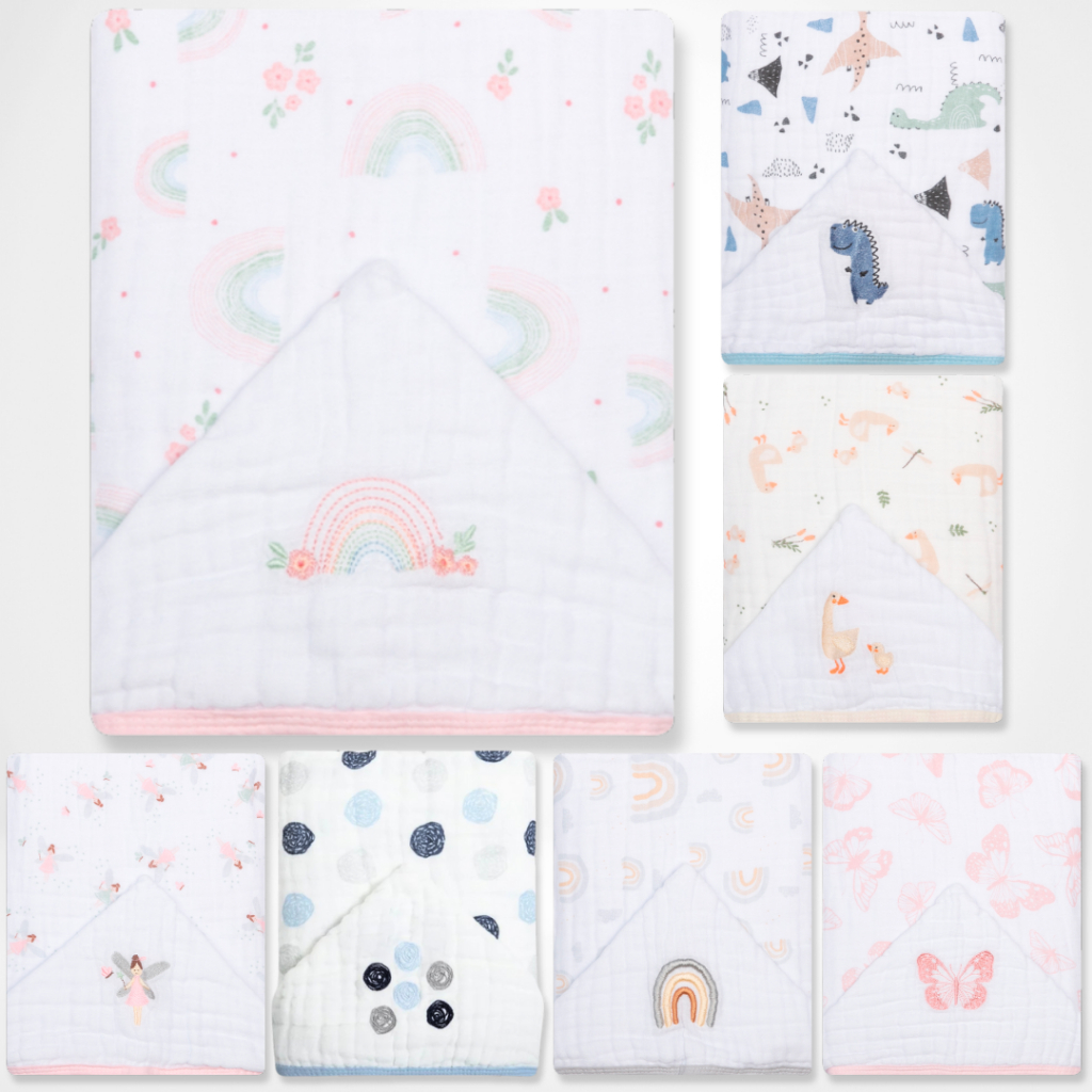 Toalha de Banho para Bebe com Capuz Bordado Tecido Fralda Soft 3 Camadas 90x75cm em Oferta na Shopee