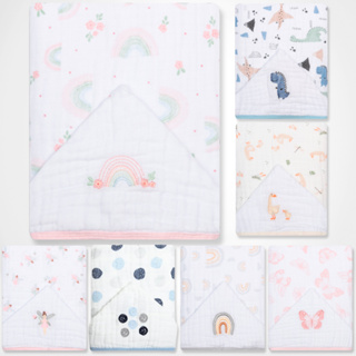 Toalha de Banho para Bebe com Capuz Bordado Tecido Fralda Soft 3 Camadas 90x75cm em Oferta na Shopee