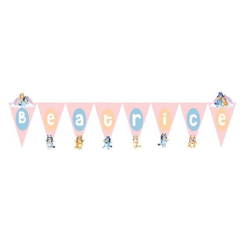 Bandeirola Personalizada para MENINA em Camadas | Decoração Festa Infantil Bluey e Bingo