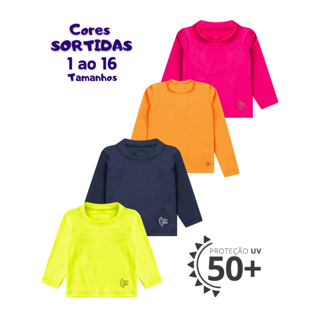 Camisa Proteção Solar UV 50+ Blusa Praia Piscina Infantil Juvenil Manga Longa em Oferta na Shopee