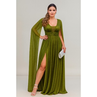 Vestido Longo Com Fenda E Capa Dupla Madrinha Tule Brilho em Oferta na Shopee