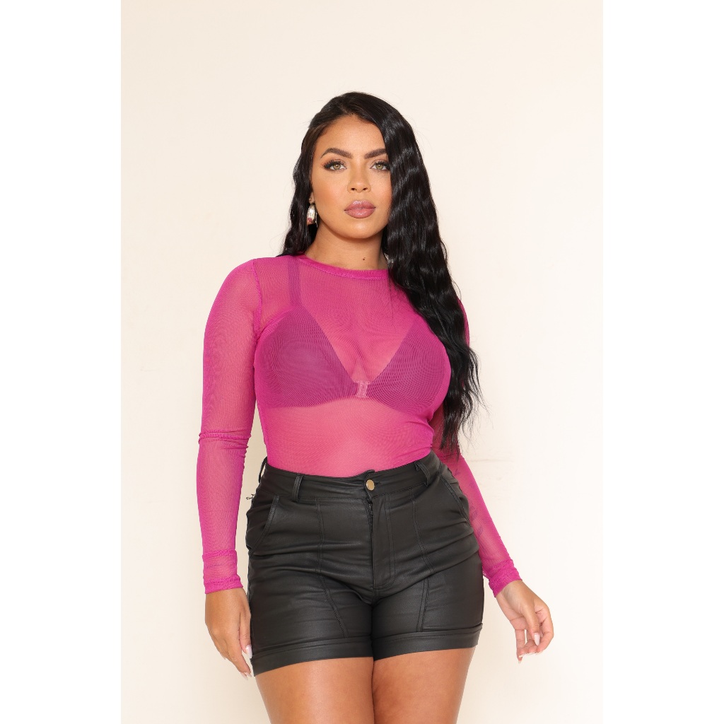Blusa Tule Body Transparente Gola Redonda Invierno Sexy Tendencia Blogueira em Oferta na Shopee