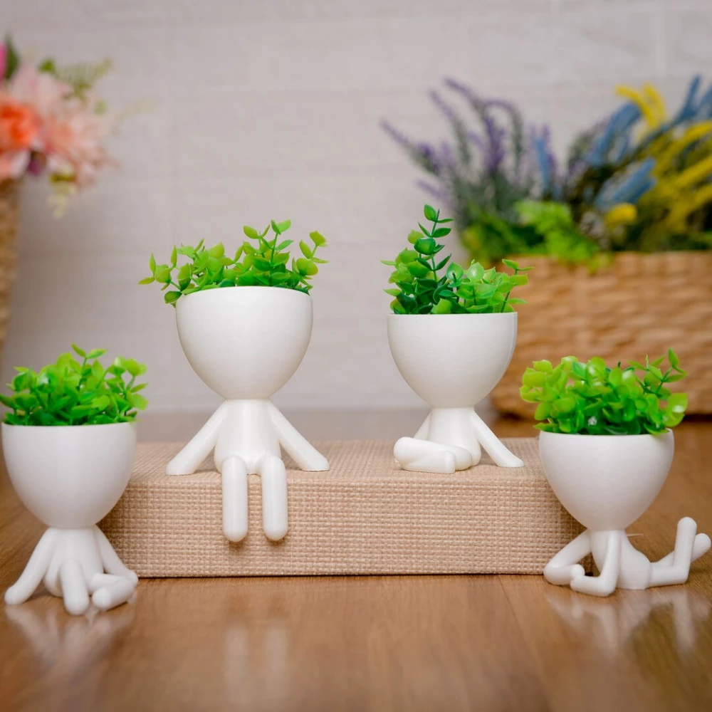 Kit 4 Mini Vasinhos COM Planta Inclusa, Lembrancinha, Decoração para Casa, Sala, Estante, Enfeite, 6 cm altura, cachepot