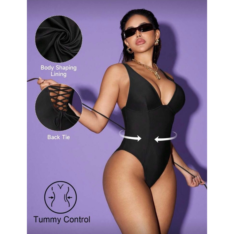 Body/maiô cinta, detalhe em espartilho nas costas para acinturar com bojo, tecido suplex, semi fio, decote frente única em Oferta na Shopee