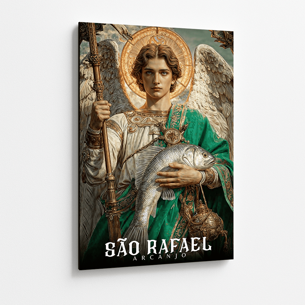 Quadro Decorativo Sala Arcanjo Rafael Em MDF Religioso Católicos Quaresma Proteção