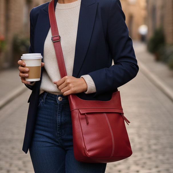 Bolsa Feminina Couro Legitimo Tira Colo Atual Transversal Anti-furto 1096