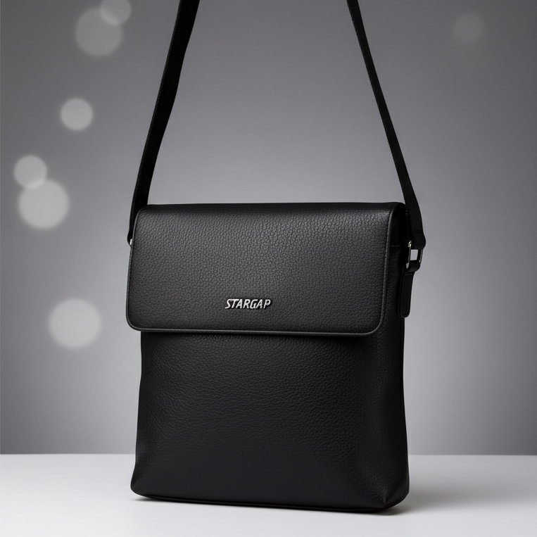 Bolsa De Couro Legitimo StarGap Transversal Tira colo Preta BB303