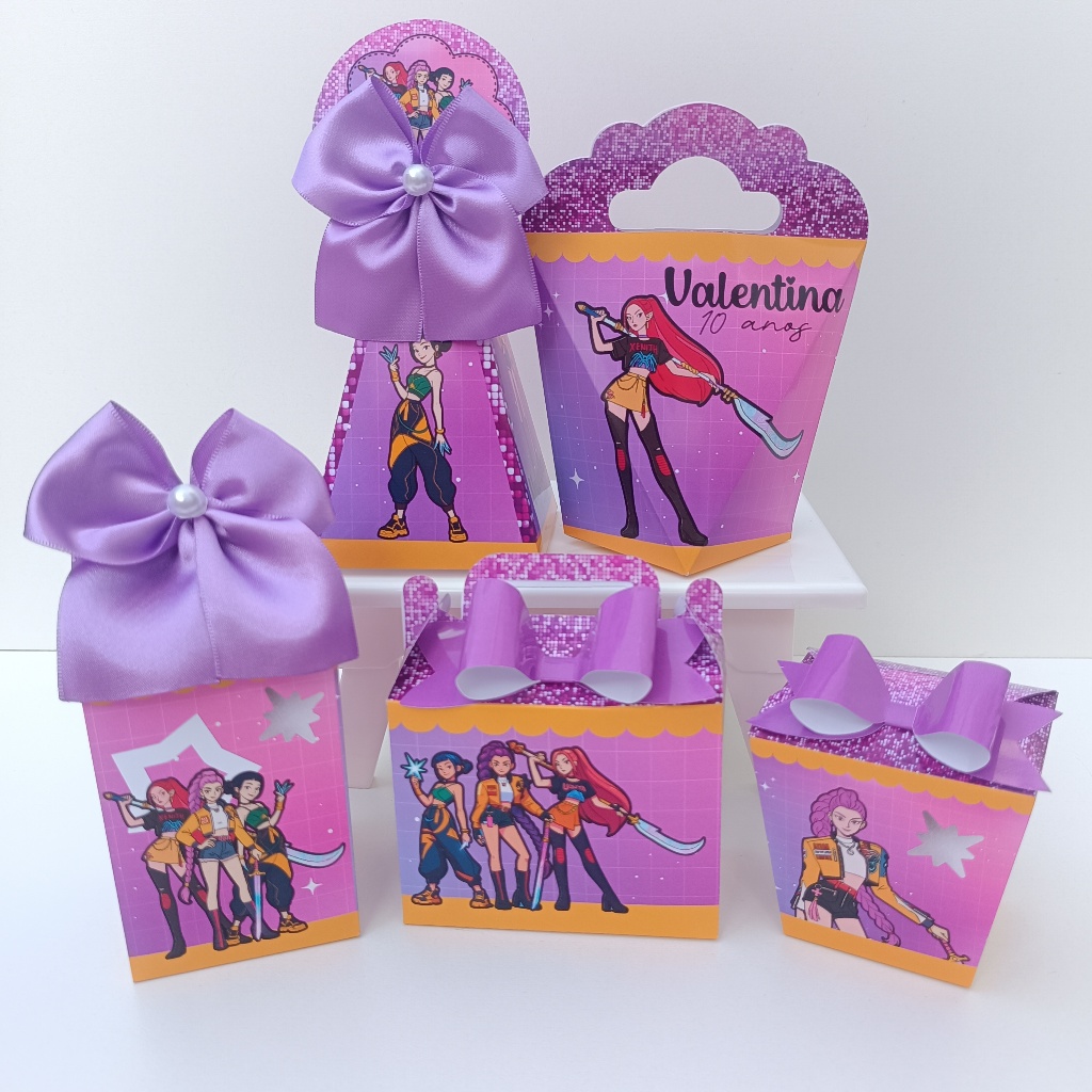 Kit Festa Guerreiras do K-Pop l Princesas Disney l Personalizados l Lembrancinha para Festa l kit Caixas