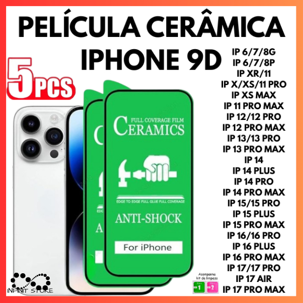Película De Cerâmica Flexível Hidrogel 9D Para iPhone 7/8 XR 11 12 13 14 15 16 17 PRO MAX em Oferta na Shopee