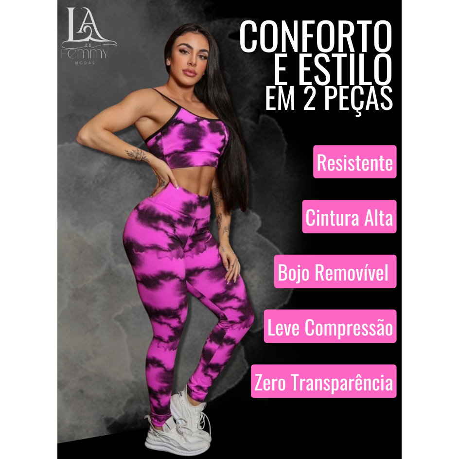 Kit 2 Pçs Legging e Top Fitness Feminino Cintura Alta, Bojo Removível, Compressão Leve e Zero Transparência, Conjunto