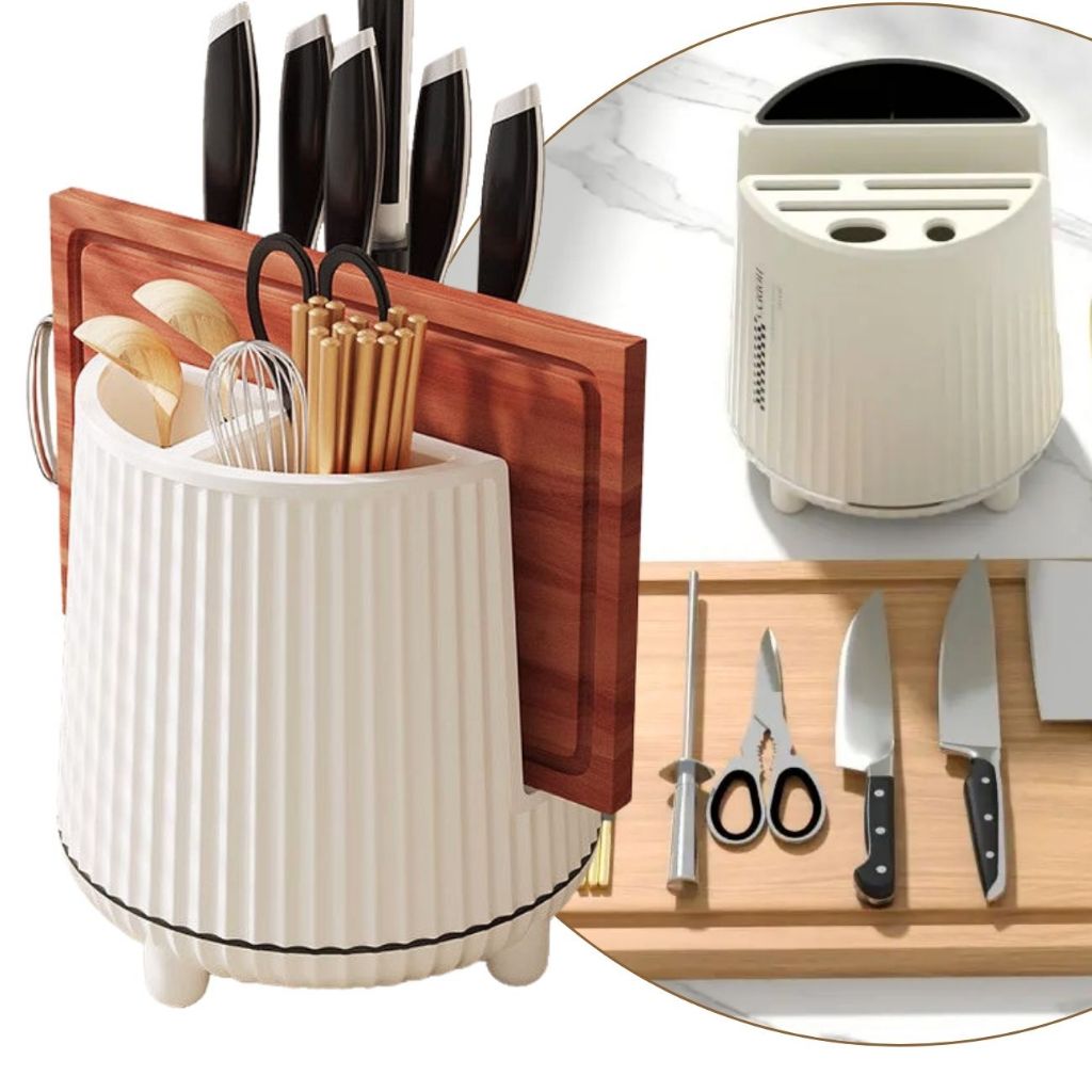 Porta Utensilios de Cozinha Giratório Porta Faca Organizador de Cozinha Escorredor de Talheres