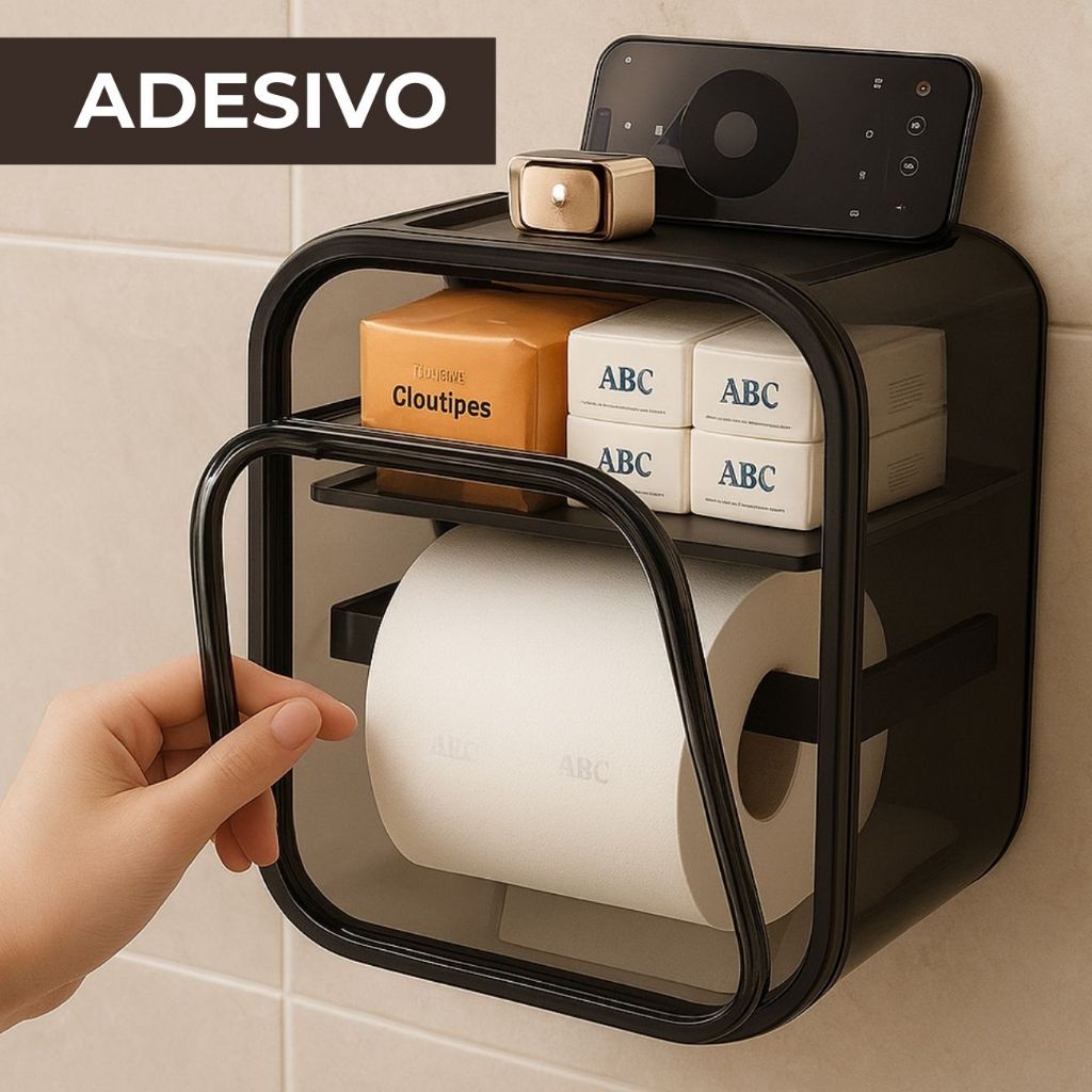 Suporte Organizador Papel Higienico Lenço Prateleira Celular Suporte Celular Adesivo Parede Banheiro
