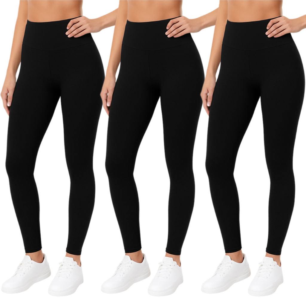 Kit 3 Calça Legging Feminina Academia Levanta Bumbum Não Transparente Poliamida Lisa Tecido Grosso