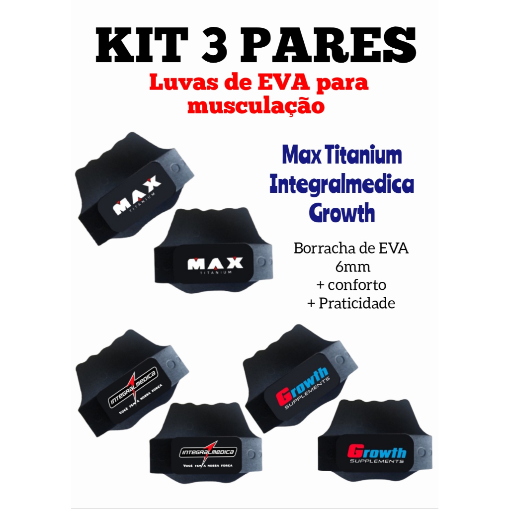 KIT 3 PARES, luvas de EVA para musculação/academia/ protetor palmar.