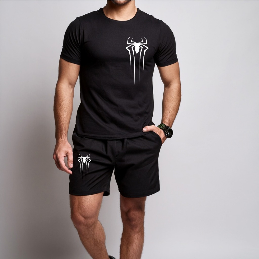 conjunto kit Camiseta camisa e Short Tectel Conjunto Masculino Homem Aranha Spider   Básico Premium