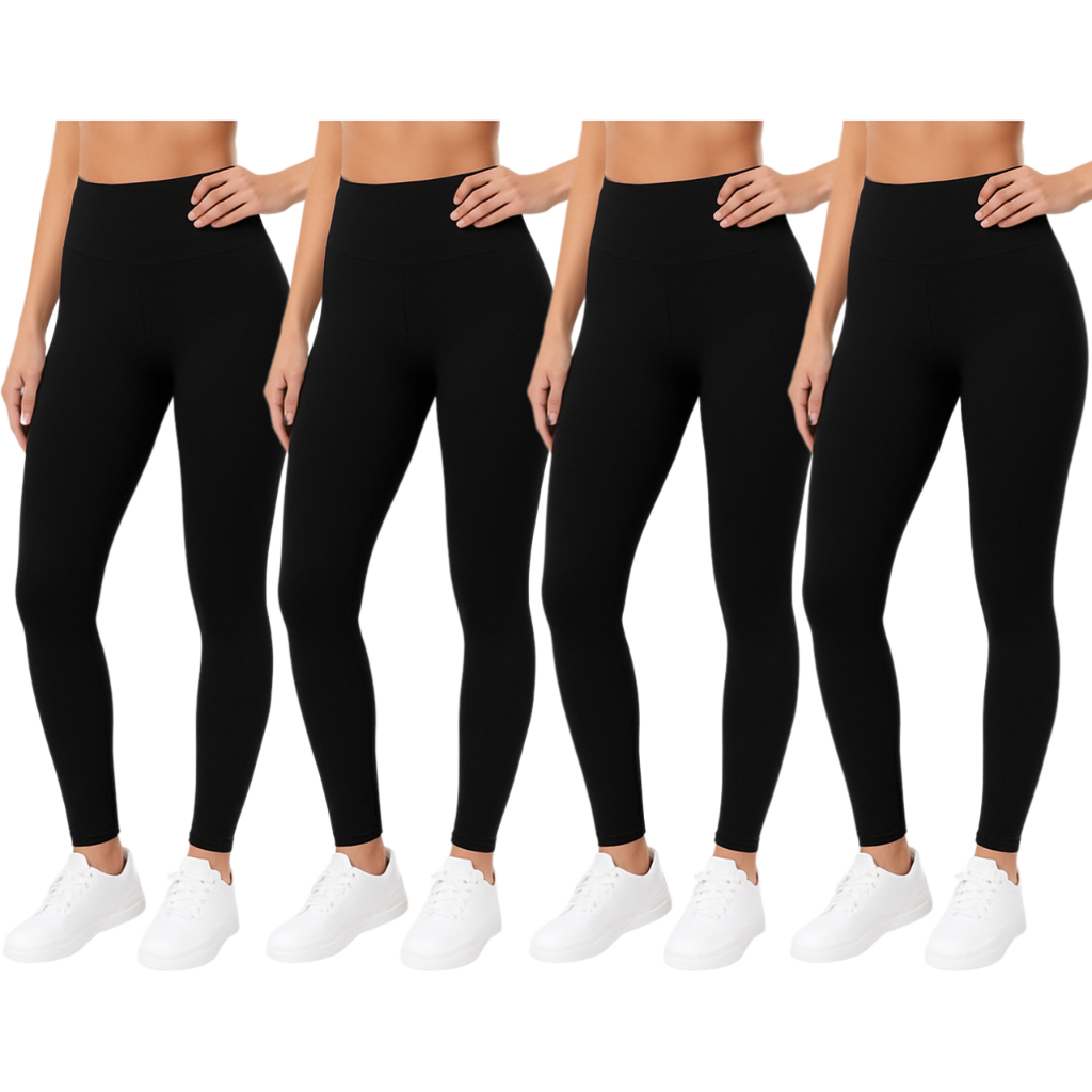 Kit 4 Calça Legging Feminina Academia Levanta Bumbum Não Transparente Poliamida Lisa Tecido Grosso