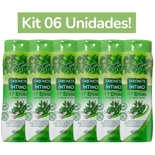 KIT 6 UNIDADES SABONETE ÍNTIMO 17 ERVAS  200mL APINIL em Oferta na Shopee