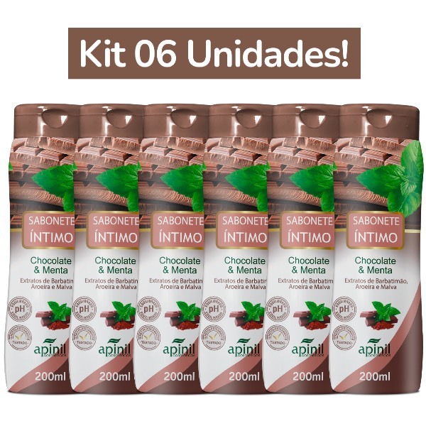 KIT 6 UNIDADES SABONETE ÍNTIMO CHOCOLATE & MENTA 200mL APINIL