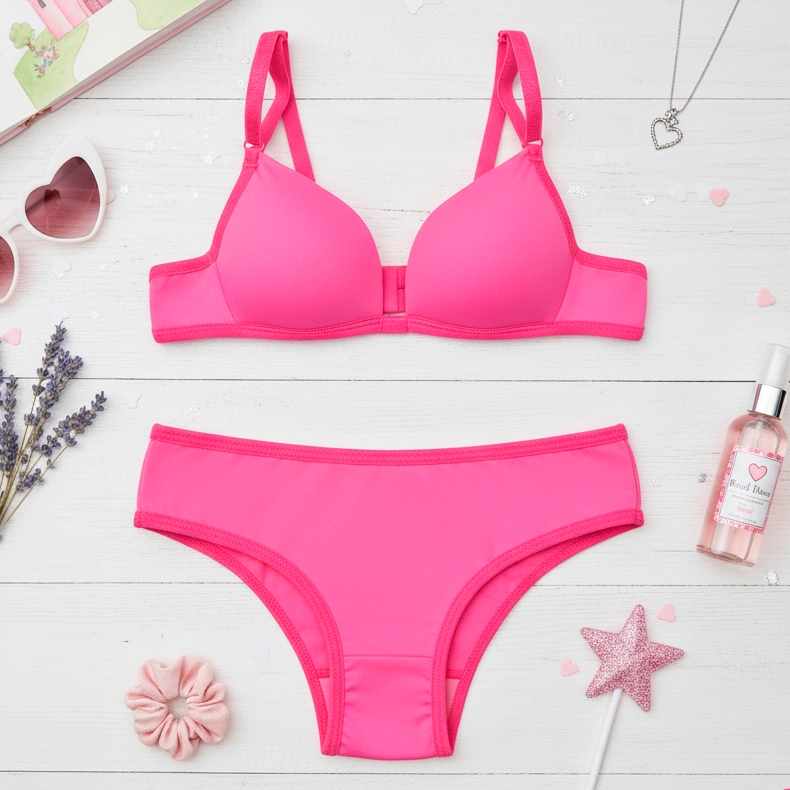 Conjunto Juvenil Menina Moça Sutiã Bojo Alcinha Regulável Calcinha Elástico Liso Estampado