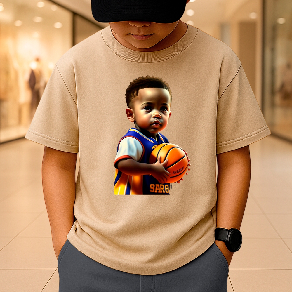 Camiseta Infantil Menino Basquete 100% Algodão Manga Curta Camisa Estampada Colorida Criança