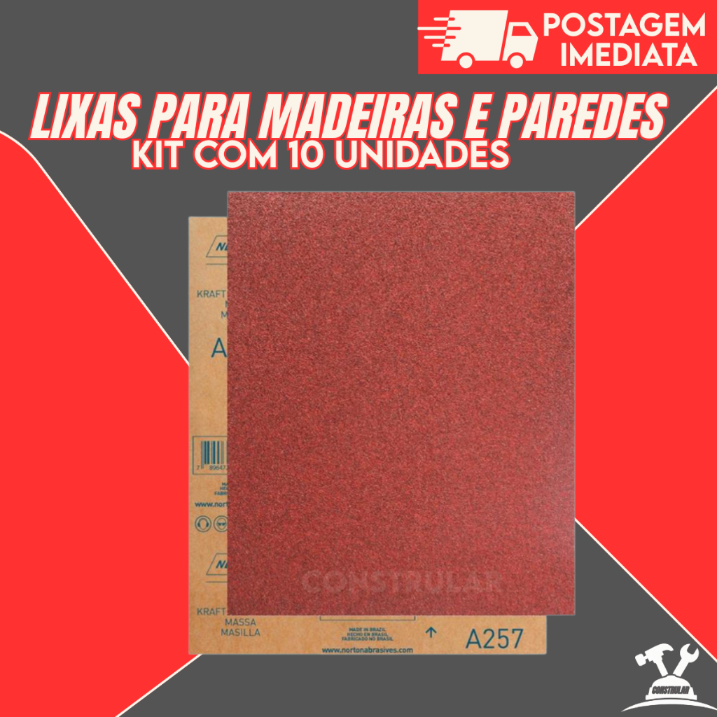 Lixa Multiuso Unidade | Kit com 10 – Massa, Madeira, Parede, Gesso, MDF e PVC | Grãos 50 a 220 | Acabamento Profissional