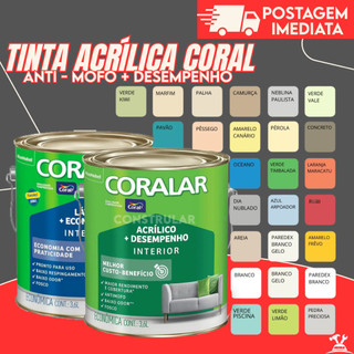 Tinta Coral Coralar Anti Mofo Acrílica 3,6L – Parede e Teto Interno Fosco | Várias Cores