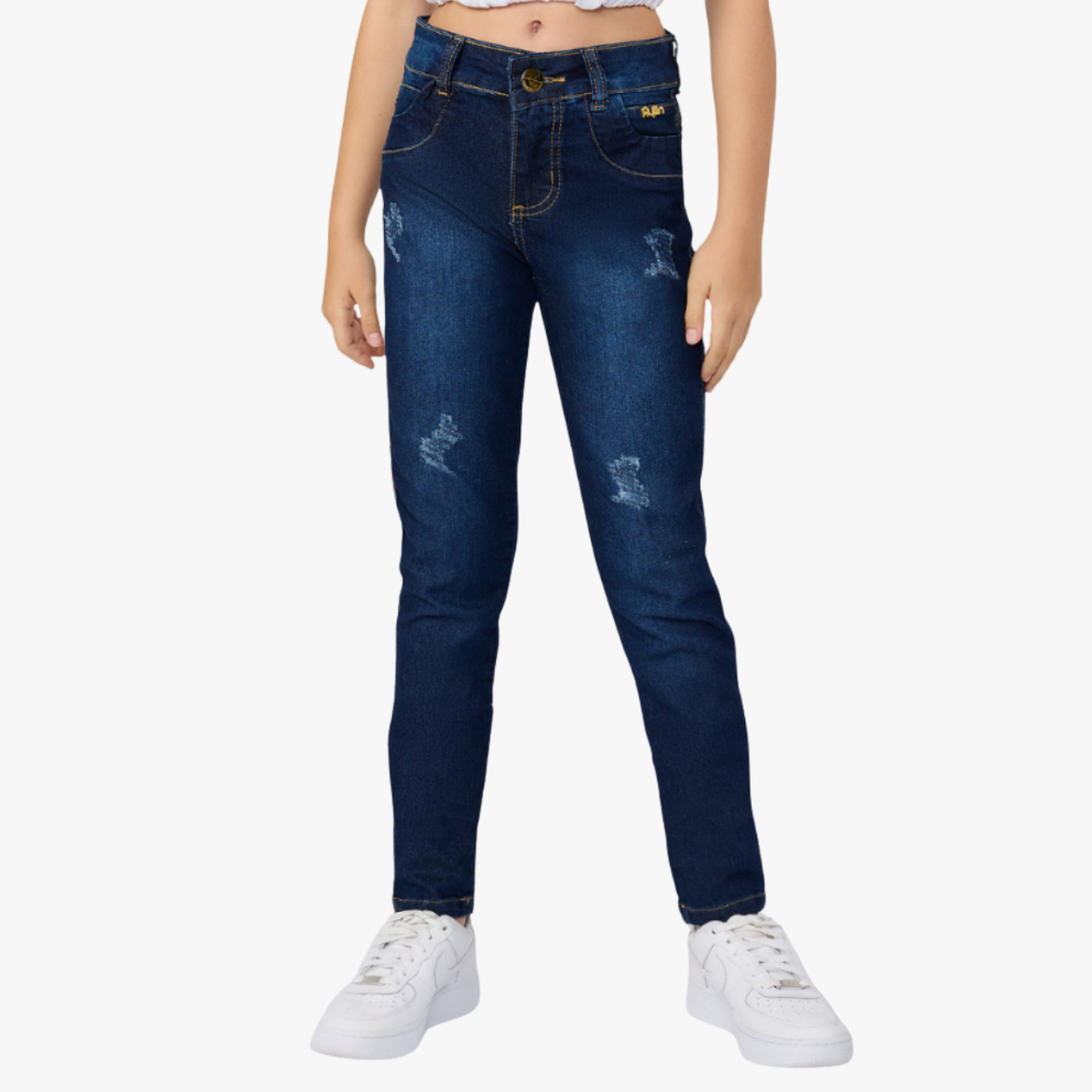 Calça jeans infantil feminina Skinny com Lycra e Elástico na Cintura Calça jeans feminina juvenil skinny