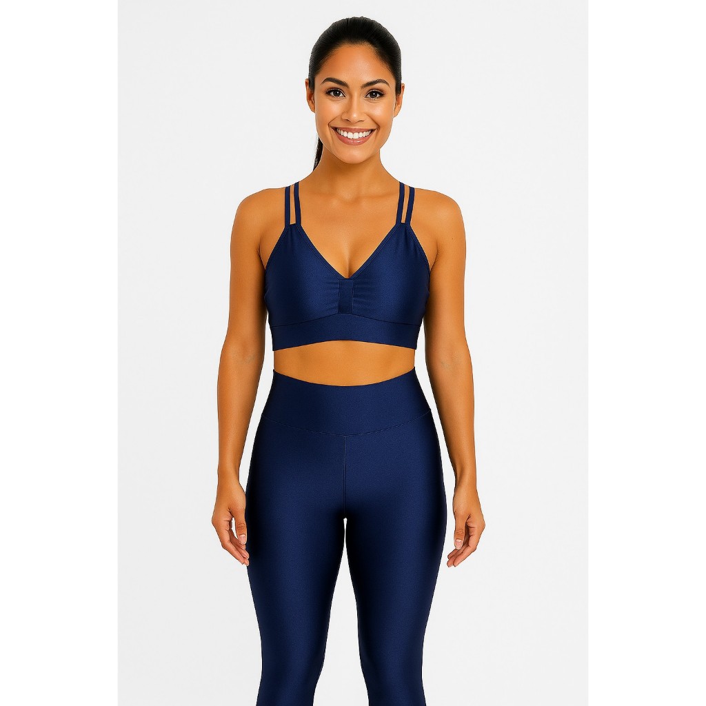 Conjunto Academia Feminino Canelado Leve Brilho Top Calça Legging Sem Bolso Zero Transparência Tecido Premium.