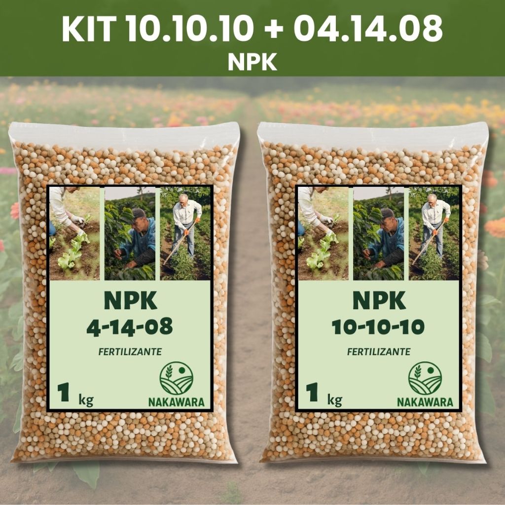 Kit Adubo NPK 10-10-10 + 04-14-08 Fertilizante Crescimento Floração Hortas Jardins Plantas Flores em Oferta na Shopee