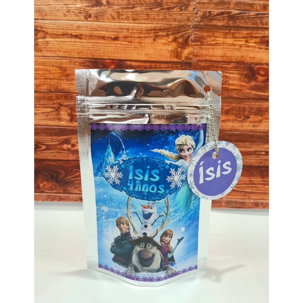 Saquinho Metalizado ziplock Personalizado +tag personalizada frozen/lembrancinhas, festa infantil/aniversário