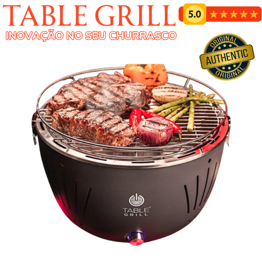 Churrasqueira Portátil a Carvão Table Grill, s/ Fumaça, Compacta e Rápida - Ventilador interno USB