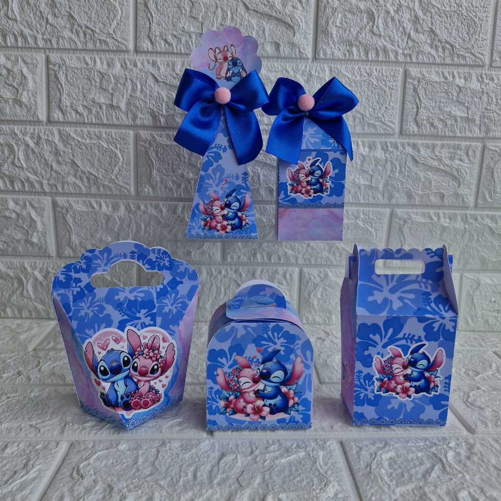 Kit  Clássico Tema Stitch e Angel Personalizados para Festas Caixinhas Personalizadas Lembrancinha de Aniversário Mimos