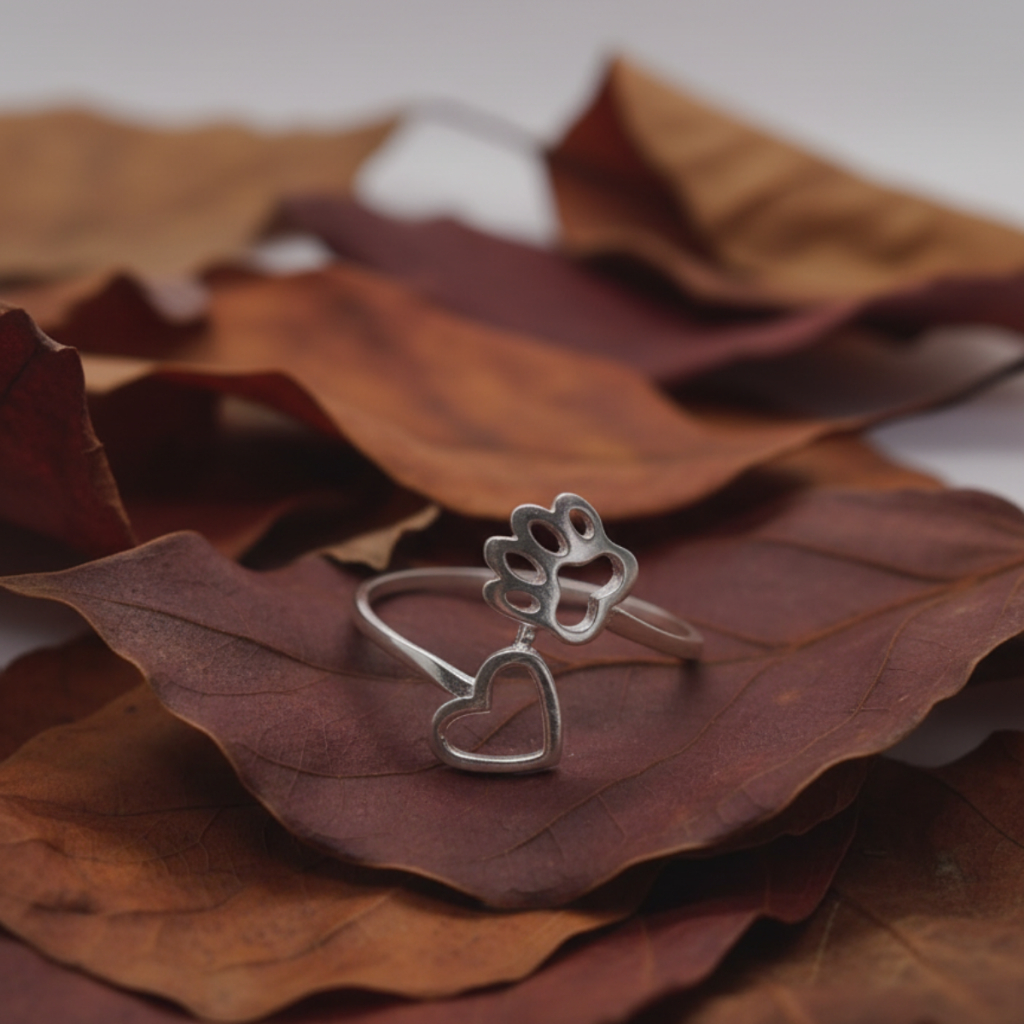 Anel Feminino Prata 925 Coração e Patinha Animal Pet