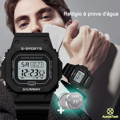 Relógio Digital Masculino à Prova D'água Relógios De Pulso LED Luminoso Para Esportes Preto