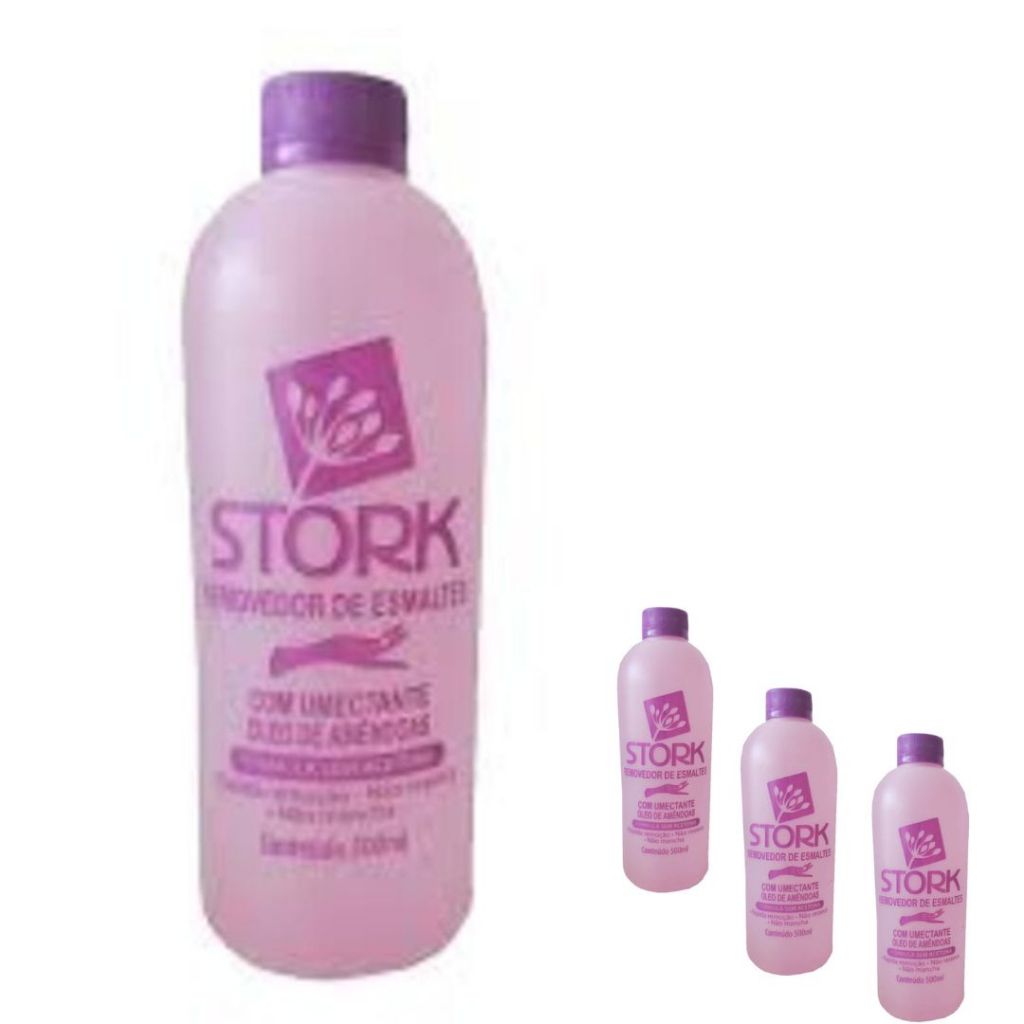 3 Removedores  De Esmaltes Sem Acetona Stork 500ml Óleo Amêndoas