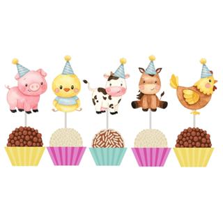 50 Toppers tags para docinhos + 50 palitinhos tema Fazendinha Festa Azul - Pronto entrega em Oferta na Shopee