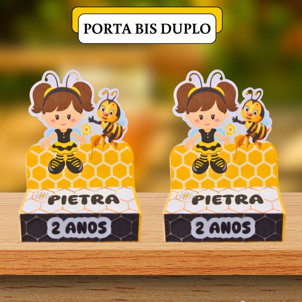 20 Porta Bis Duplo Personalizado Abelhinha – Lembrancinha Festa Infantil, Aniversário, Decoração Menina