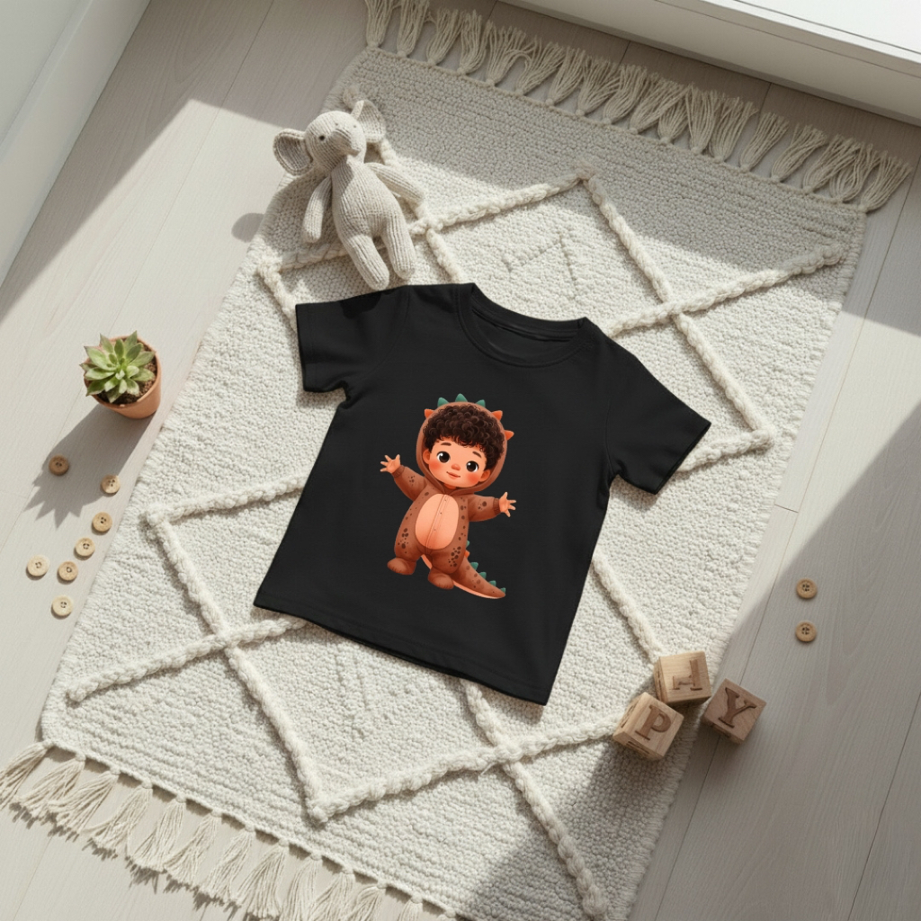 Camiseta Infantil 100% Algodão com Estampa de Dinossauro – Conforto e Diversão para os Pequenos Exploradores!